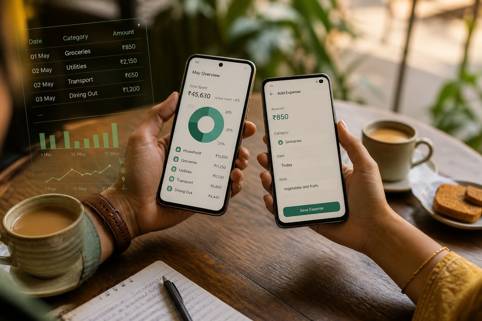 Couple sharing a household expense tracker